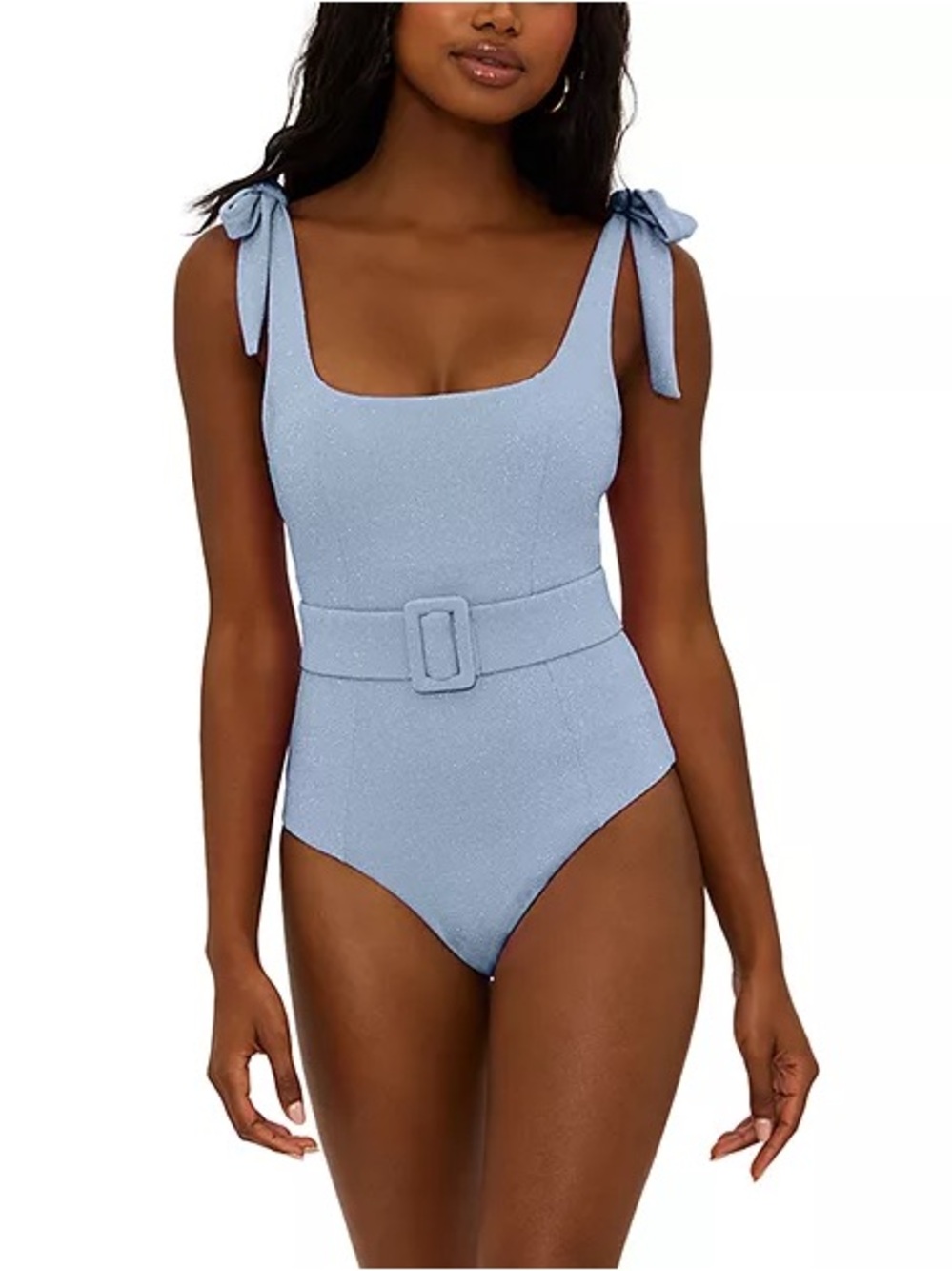 Beach Riot Sydney Belted One Piece Swimsuit Baby Blue Sparkly Tie Straps